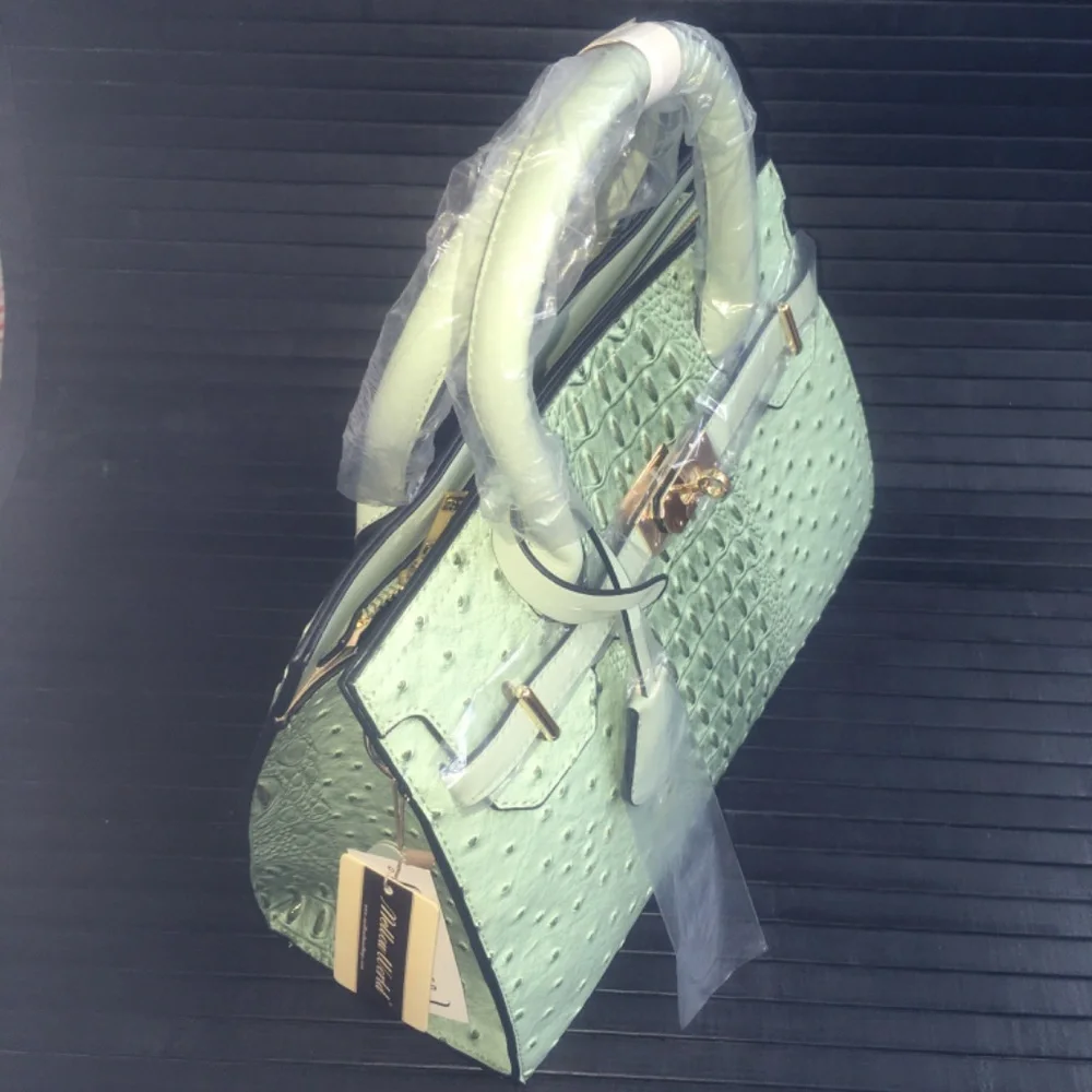 brand new SAGE GREEN Mellow World VIRGINIA Faux Croc/Ostrich HandBag Satchel